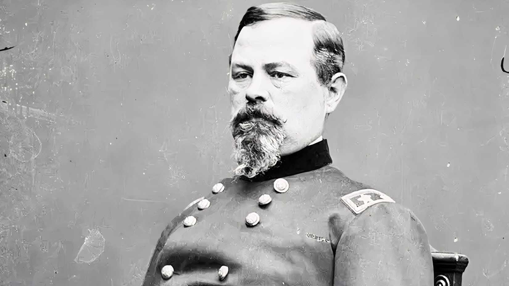 A black-and-white portrait of Union Army commander Irvin McDowell wearing his Civil War uniform.