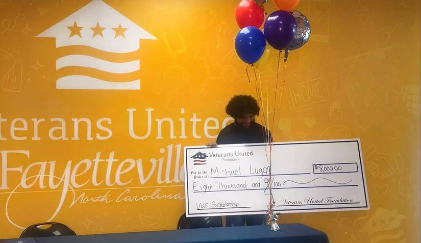 2025 VUF scholarship winner Michael Lugo accepts surprise $8,000 award. (VUF).