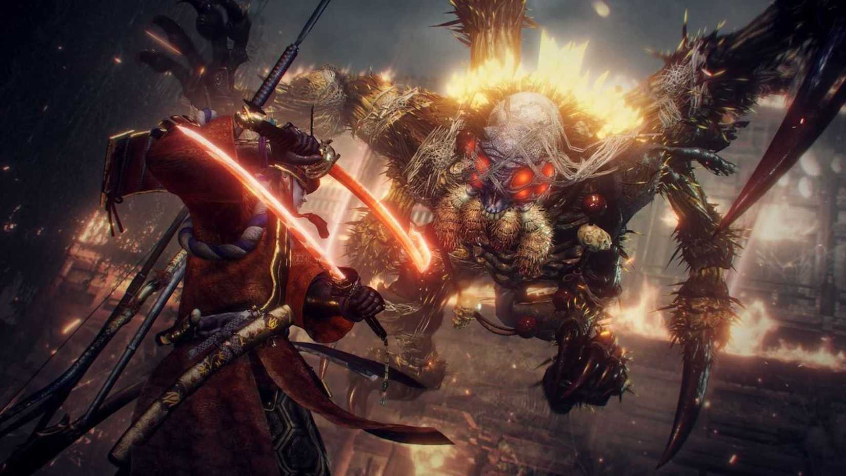 Fighting a spider demon in Nioh 2 (2020)