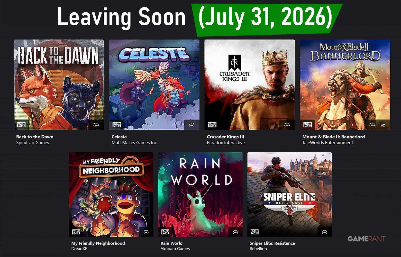 Xbox Game Pass Leaving Soon Games July 31 2026