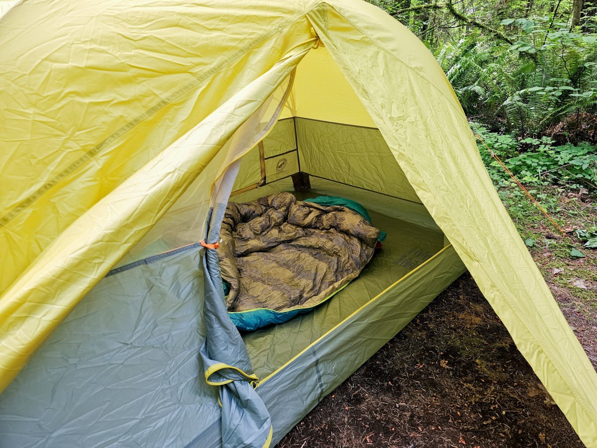 the interior of the big agnes blacktail 2 tent with a sleeping bag inside