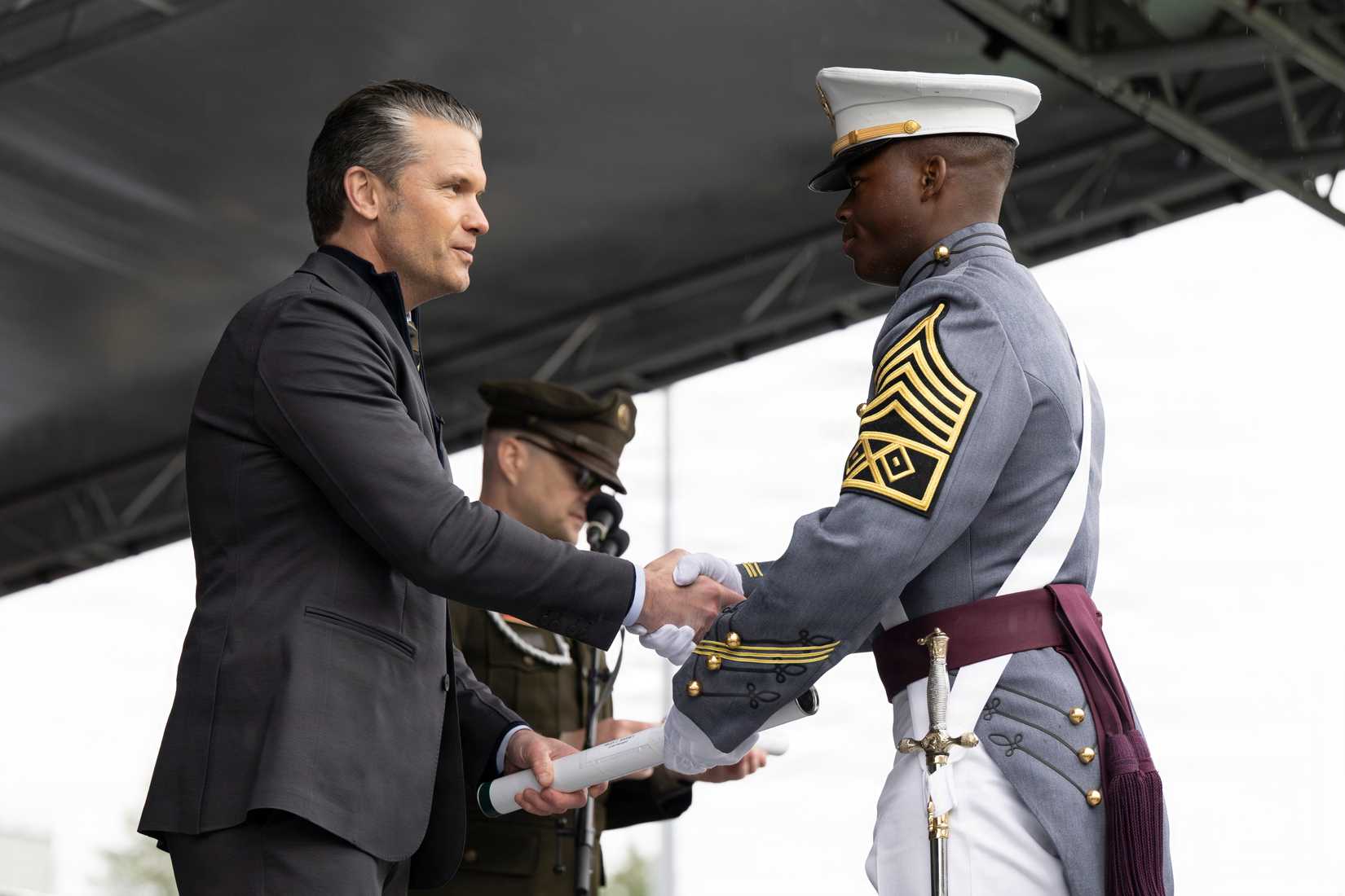 Defense Secretary Pete Hegseth at the graduation ceremony of the U.S. Military Academy at West Point for the Class of 2026.
