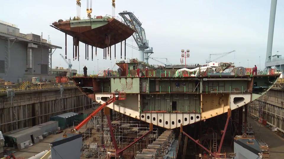 Stern of Future Aircraft Carrier John F. Kennedy Placed